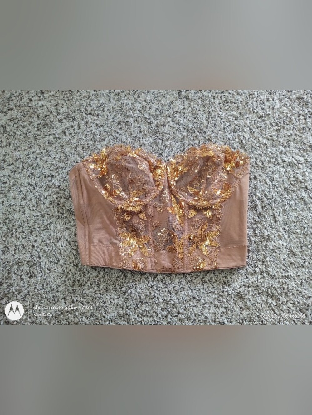 Victoria's Secret Very Sexy Gold Sequined Ziggy Floral Embroidery Corset Top 36D - Picture 5 of 14